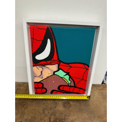 SPYDERMAN CHE MANGIA HAMBURGER _quadro di Olga Tkatchenko