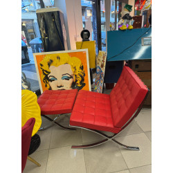 KNOLL BARCELONA POLTRONA E POUF COLORE ROSSO